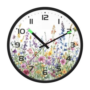 Imagem de SEHANY Herb Wildflower Relógio de parede silencioso sem tique-taque relógio redondo operado por bateria 30 cm controle de som luz noturna relógios de parede para sala de estar, cozinha, quarto