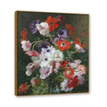 Imagem de Moldura de teca. Arte em tela floral country, pintura botânica vintage de natureza morta, decoração de parede de cozinha de fazenda emoldurada para sala de jantar. B27. 80 x 96 cm - 31,4 x 37,8 pol