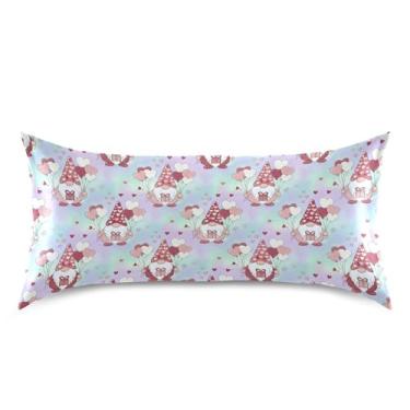 Imagem de Wassud Fronha de almofada de cetim para cabelo e pele com balões de coração de gnomos para o dia dos namorados e capas de almofada respiráveis king size com fecho de envelope