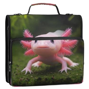 Imagem de Fichário fofo rosa axolotl chique 3,8 cm fichário organizador com zíper com alça de ombro para armazenamento de tecido escolar estojo portfólio com alça