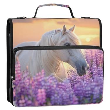Imagem de Organizador de fichário com zíper Palomino cavalo lavanda campo 3 argolas anel D rosa bolsa para fichários escolares com alça de ombro para portfólio comporta 500 folhas