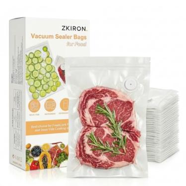 Imagem de ZKIRON Sacos seladores a vácuo reutilizáveis para alimentos (M, 25,4 cm x 28 cm) - Sacos de cozinha Sous Vide para bifes e frango - Sem BPA, laváveis, seguros para congelador com válvula