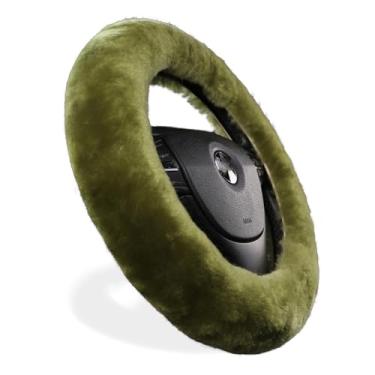 Imagem de OGLAND Authentic Fuzzy Wool Capa de volante para carro de pele de carneiro para adultos, mulheres e homens, protetor para volante universal 35 cm - 42 cm, antiderrapante, confortável e luxuosa, textura maciaOGLAND verde OG-SWC02