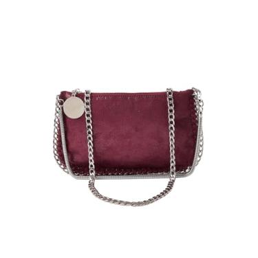 Imagem de OYOANGLE Bolsas femininas pequenas transversais com corrente com zíper e alça crescente com 3 alças bolsa moderna, Borgonha, One Size, Macio