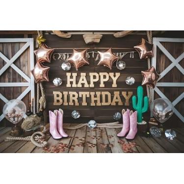 Imagem de Nihilar 3 x 2,4 m, fundo de aniversário de vaqueira ocidental, madeira rústica, rosa, botas de caubói selvagem, fundo fotográfico, para mulheres, meninas, festas de aniversário, decoração de festa de