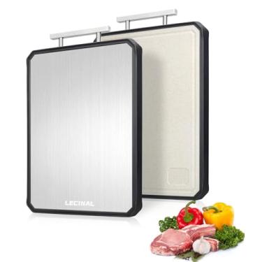 Imagem de Tábua de cortar – Tábuas de corte de dupla face 2 em 1 para cozinha, certificação SGS de grau alimentício, polipropileno inoxidável e palha de trigo, pode ser lavada na lava-louças, ideal para carne