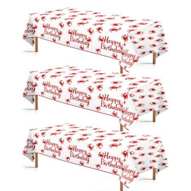 Imagem de 3 peças de toalha de mesa de plástico de caranguejo fervura de caranguejo vermelho à prova d'água tema fervura de frutos do mar toalha de mesa descartável para aniversário, piquenique, churrasco