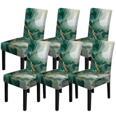 Imagem de FOREVER QUEEN 6 capas de cadeira clássicas de inverno para cadeira de inverno, protetor de alce, árvore de Natal, floco de neve, capas laváveis para casa, cozinha, hotel (mármore verde esmeralda)