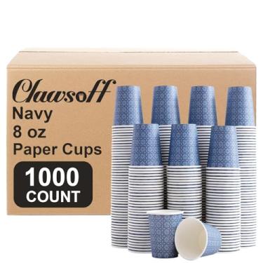 Imagem de Clawsoff Pacote com 1000 copos de papel de 227 g, copos descartáveis para bebidas quentes/frias, xícaras de café de papel de 227 g, xícaras de café florais da marinha para festas, piquenique, viagens