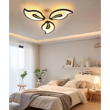 Imagem de Luminária de teto LED moderna, dimerizável com controle remoto, design criativo em formato de pétalas, iluminação interna em acrílico para sala de estar, quarto, sala de jantar e escritório