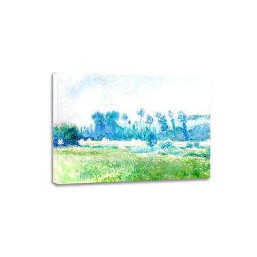 Imagem de Famosa "Paisagem com Palheiro em Giverny" por Blanche Hoschedé-Monet Impressões Vintage em Tela Reproduções de Pintura a Óleo Arte de Parede Imagem Família Decoração de Casa 40 x 56 cm Emoldurada