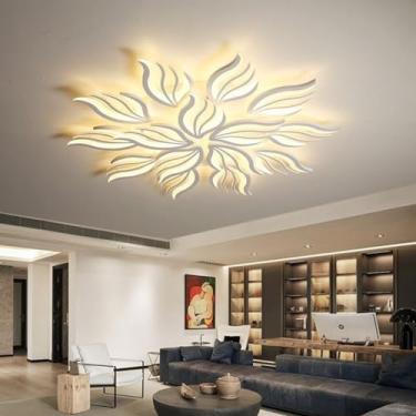 Imagem de Luminária de teto LED moderna em formato de flor com 15 chamas, dimerizável, 145W, ideal para sala de estar, quarto, cozinha, sala de jantar e corredor (branca, 15 chamas)