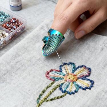 Imagem de 2 peças de dedal de costura, protetor de dedo de dedal de costura de metal, anel de proteção de dedo ajustável, dedal, quilting, artesanato