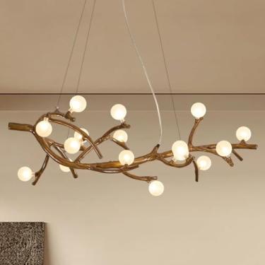 Imagem de Lustre rústico de 8 lâmpadas com galhos de árvore para sala de jantar, luminária pendente estilo fazenda, lâmpada vintage de resina para ilha de cozinha, restaurante, sala de estar, bar e ca