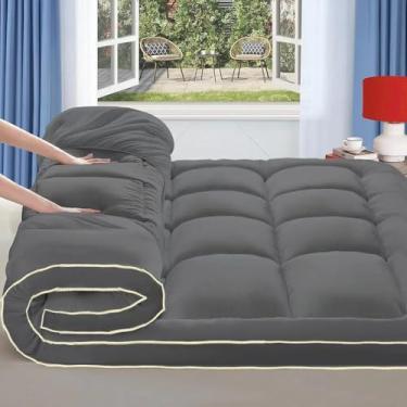 Imagem de Topper de colchão grosso, capa de colchão extragrossa para dor nas costas, colchão futon refrescante com enchimento alternativo - cinza escuro/solteiro - 99 x 190 cm / protetor de colchão grosso dos