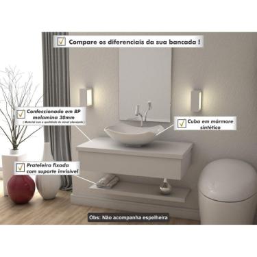 Imagem de Conjunto Bancada para Banheiro com Cuba Abaulada L42 e Prateleira Metrópole 805w Compace Branco Chess