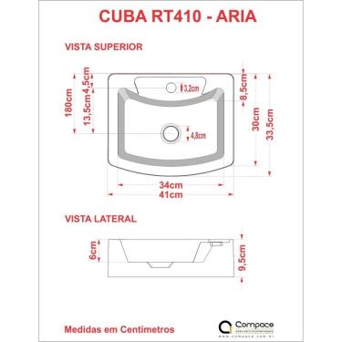 Imagem de Conjunto para Banheiro Gabinete com Cuba Aria Rt41 600w Metrópole Compace Preto Onix