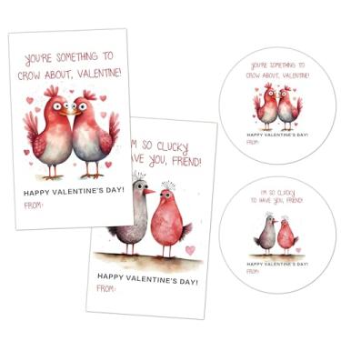 Imagem de 40 etiquetas adesivas Happy Valentine's Day - The Story of Chickens - 20 adesivos retangulares e redondos adequados para envelopes, selos de caixa, presentes de dia dos namorados e decorações de caixa