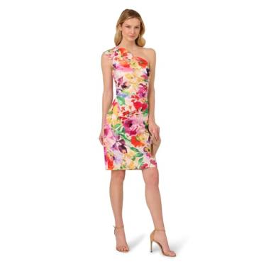 Imagem de Adrianna Papell Vestido feminino estampado de um ombro só, Rosa Multi, 36