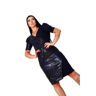 Imagem de Vestido Midi Com Manga Bufante Transpassado Paetê Plus Size - Você Bel