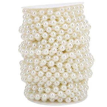 Imagem de Corda de pérolas 20m abs, contas de pérolas falsas, decoração diy, estilo de cabelo, festa de casamento, festivais, cor uniforme brilhante, acessórios de roupas duráveis (Bege)