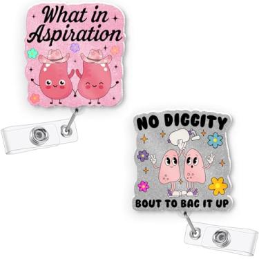 Imagem de AZGUAMI Carretel de crachá retrátil, engraçado, retrátil, 2 peças, suporte de crachá de pulmão com glitter acrílico com clipe jacaré para enfermeira de pneumologia RT ICU ER, acessórios de terapia