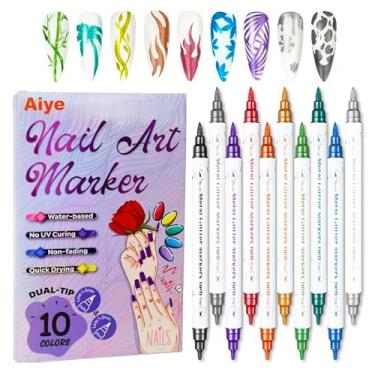 Imagem de ordaily Canetas marcadoras de unhas com ponta dupla de 10 cores, canetas de unhas metálicas à base de água