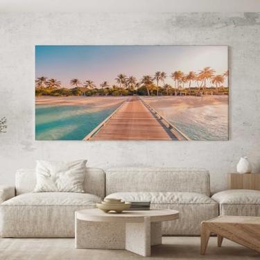 Imagem de Quadro Decorativo para Sala Quarto Hall 100x50 Pier Praia Nascer do Sol Horizontal Grande Decoração Parede Tela