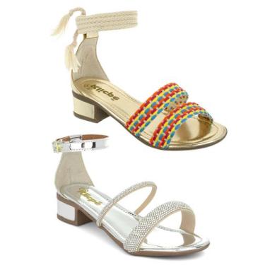 Imagem de kit 02 Sandalia Infantil Menina Saltinho Baixo Grosso Brilho Strass Ti