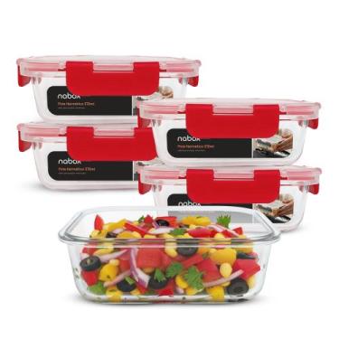 Imagem de Kit 5 Potes De Vidro Herméticos Trava Mega Resistentes 370ml - U4HOME,