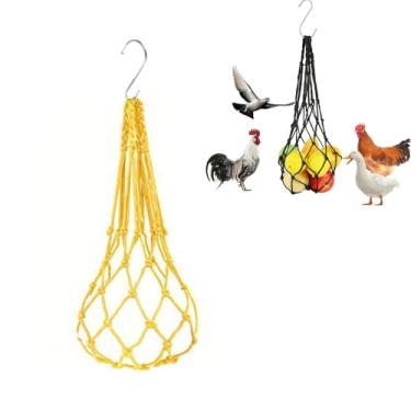 Imagem de Alimentador suspenso de frango e vegetais, saco de cordão de frango e legumes, suporte para frango, repolho, ferramenta de alimentação com gancho S para galinhas, brinquedo de galinheiro para