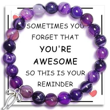 Imagem de ZCCLINN Inspirational Bracelets Gifts for Women - Purple Natural Stone You are Awesome Bracelet Ideas with Message Card for Her Best Friend Bestfriend Soul Sister Bestie Friendship Birthday Present