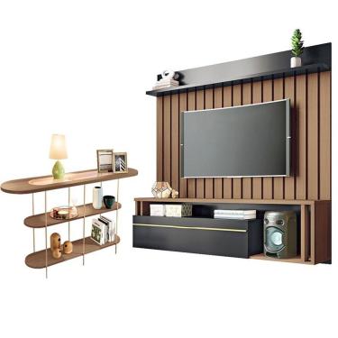 Imagem de Home Suspenso Self Castanho Preto Com Aparador Infinity Castanho - Hb Móveis