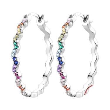 Imagem de Brincos De Argola Grandes Em Prata Esterlina 925 Com Zircônia Para Mul