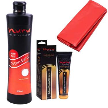 Imagem de Gel de massagem nuru standard 500ml lubrificante e lençol