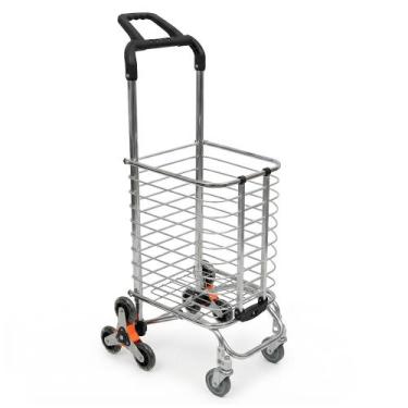 Imagem de Carrinho De Compras Feira Dobrável Multiuso Cesto Inox 360º Até 50kg I