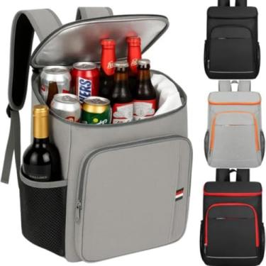 Imagem de Mochila Bolsa Térmica Cooler Impermeável Bebidas Comida 24l(Cinza Zipper Laranja)