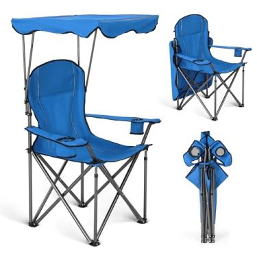 Imagem de ALPHA CAMP 2 cadeiras de acampamento com toldo de sombra cadeira reclinável dobrável para acampamento 158 kg - azul ciano