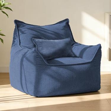 Imagem de Tycdiose Cadeiras de pufe grandes com enchimento de esponja triturada de memória para adultos e adolescentes, poltrona de sofá grande de veludo cotelê confortável para leitura, quarto, sala de estar