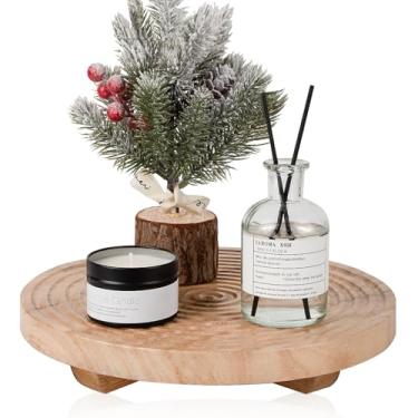 Imagem de zoocatia Bandeja decorativa redonda para decoração de banheiro de fazenda, suporte de madeira, organizador de bancada de cozinha para perfume, vela, planta, 23 cm Burlywood