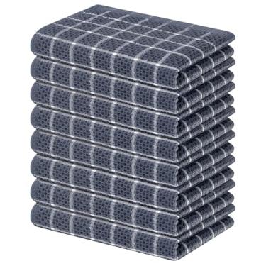 Imagem de Homaxy Toalhas de cozinha 100% algodão pacote com 8 - 38 x 63 cm, toalhas de chá de mão de trama de waffle com design xadrez, toalha de prato super macia e absorvente para secar pratos, cinza