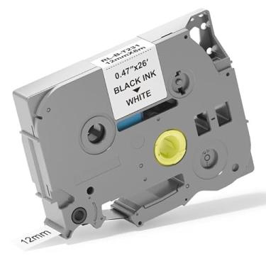 Imagem de 1 pacote de 12 mm 0,47 TZe TZ fita laminada branca para etiqueta de substituição para Brother P Touch Label Tape TZe-231 TZe231 compatível com Brother PT-D210 PT-D220 PT-H110 PT-D410 PT-P710BT