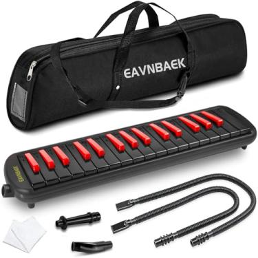 Imagem de Eavnbaek Instrumento Melodica de 32 teclas, teclado de piano soprano Melodica Air Pianica com 2 tubos longos macios, 2 bocais curtos e bolsa de transporte (vermelho + preto, 32 teclas)