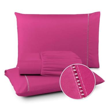 Imagem de Jogo de Lençol Casal Padrão Box 400 Fios Ultra Macio para Dormitório(PINK,KING)