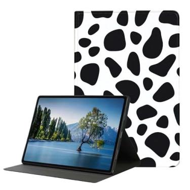 Imagem de DHEEBFWE Capa para Samsung Galaxy Tab A11/A9 2025/2023, 2025/2023, capa fina de couro PU leve com despertar/hibernar automaticamente, ângulos de visualização ajustáveis. Padrão de vaca preta e branca