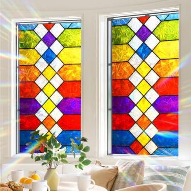 Imagem de BVBOX Película de privacidade para janela 44,5 cm x 99,8 cm, adesivos de película de vitral com bloqueio solar, adesivos de vidro decorativos não adesivos para controle de calor de porta doméstica