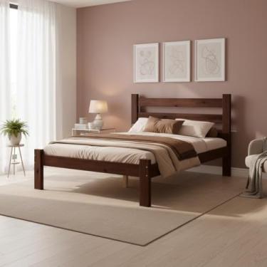 Imagem de Cama de Casal em Madeira Maciça Reforçada Castanho