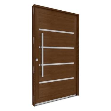 Imagem de Porta de Alumínio Pivotante Amadeirada com Friso 225cm X 130cm Lucasa 