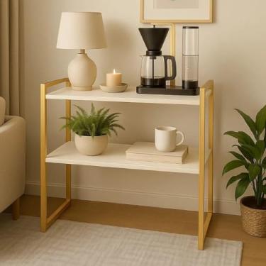 Imagem de Cantinho do Café Buffet Aparador Estilo Industrial Elegante Ferro e MDF Multiuso (Off White/Dourado)