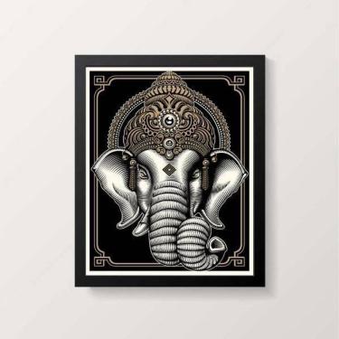 Imagem de Quadro Decorativo Elefante Ganesha 45X34Cm Com Vidro Preta